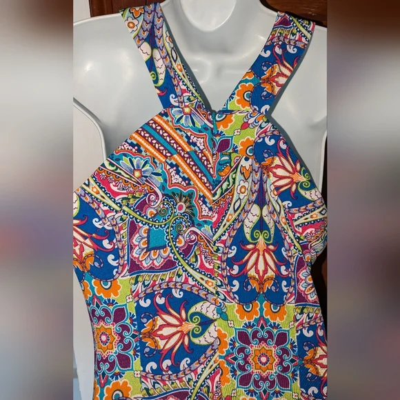 Festive Maxi Dress New Halter V-Neck Stretch ๐ M Vacay Beach Party Colorful - Picture 6 of 17